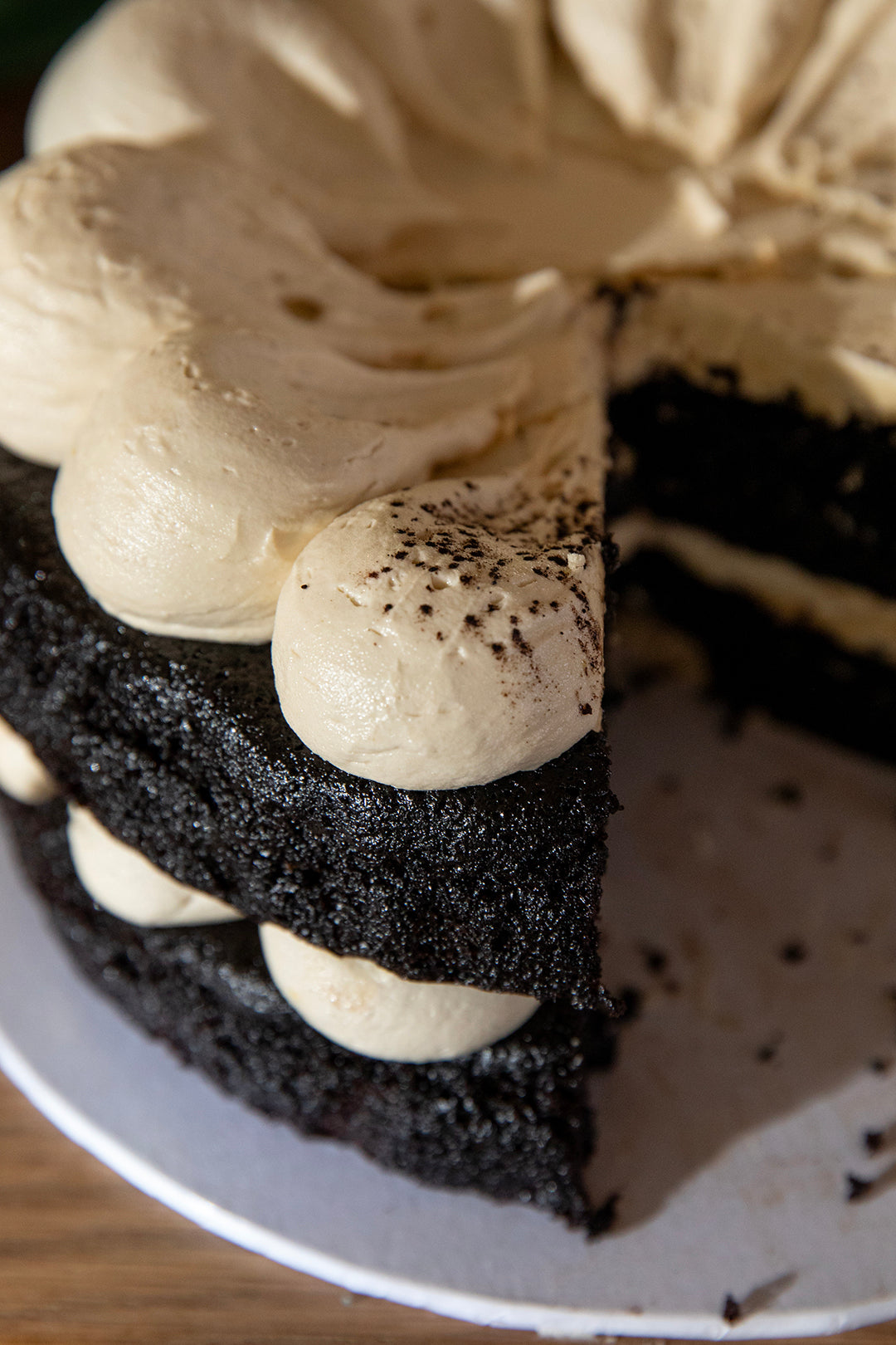 Dark Cocoa Sponge Cake with Tahini Buttercream